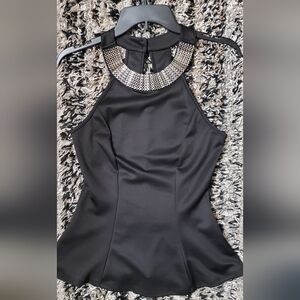 Black Sexy Peplum top shirt blouse with silver neck